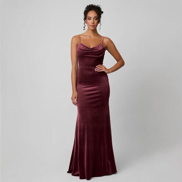 Kennedy Blue Fiona Velvet Maxi Dress | Gown in Burgundy - Size 4 - Picture 1 of 11